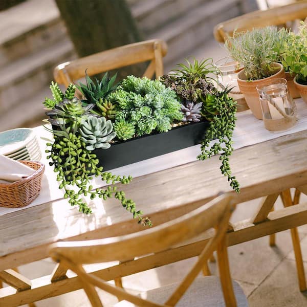 3 in. Artificial Succulent Arrangement in Rustic Black Wooden Planter  WK1073 - The Home Depot