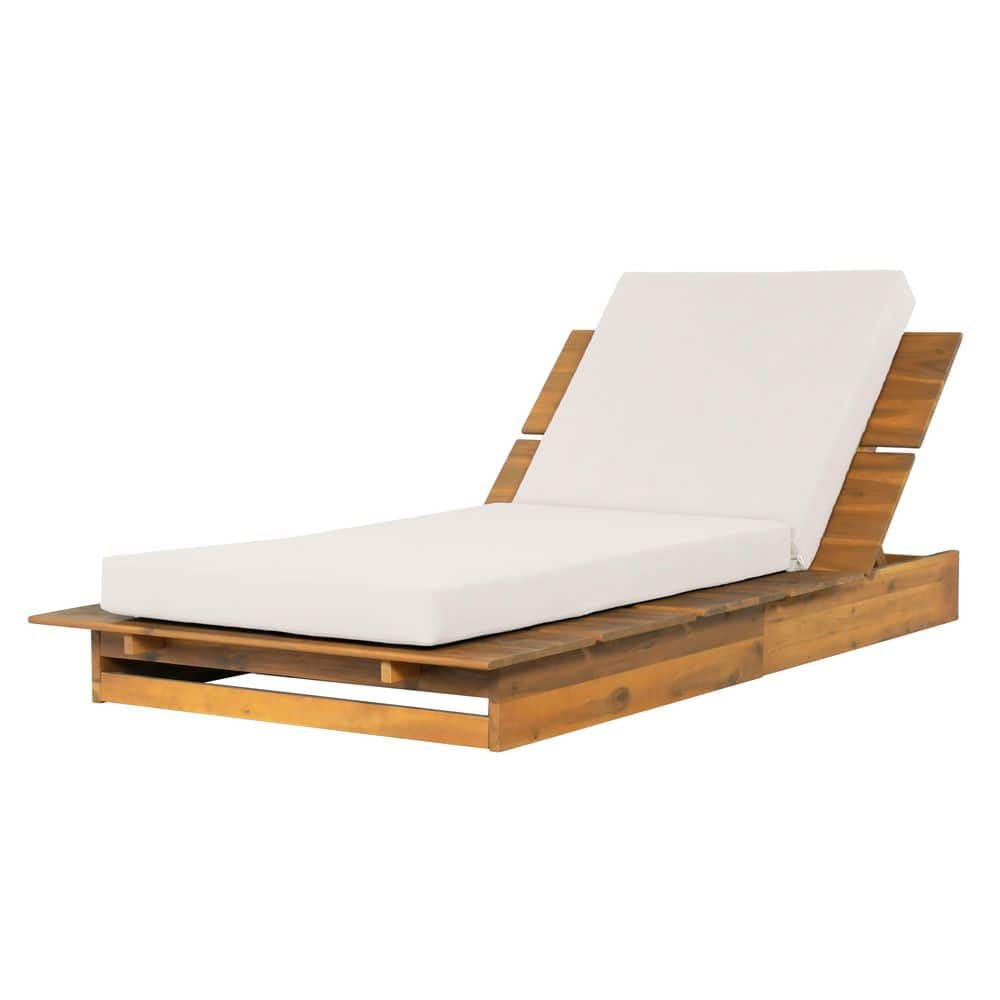 Abbie Teak Finish Solid Wood Adjustable Backrest Patio Outdoor Chaise Lounge with Cream Cushion price history on PriceWatchPro