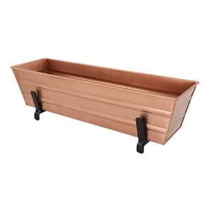 22 in. W Copper Plated Small Galvanized Steel Flower Box Planter With Brackets for 2 x 6 Railings