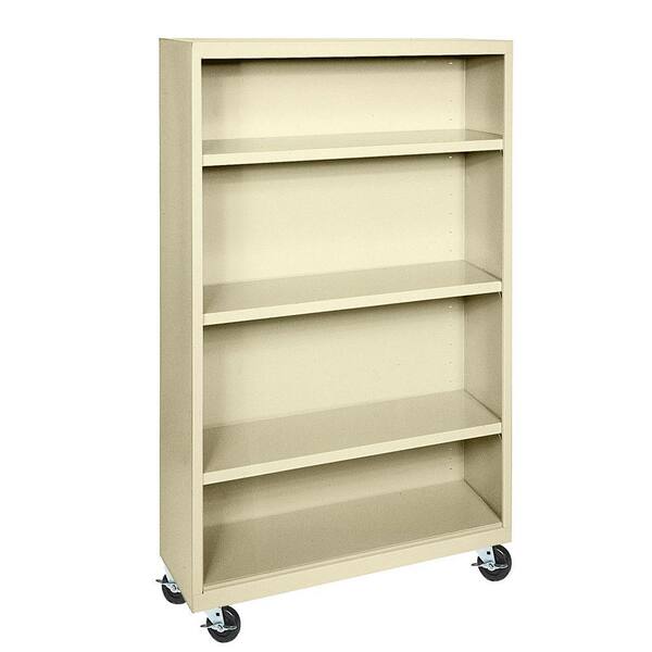 Sandusky 58 in. Putty Metal 4-shelf Cart Bookcase with Adjustable Shelves