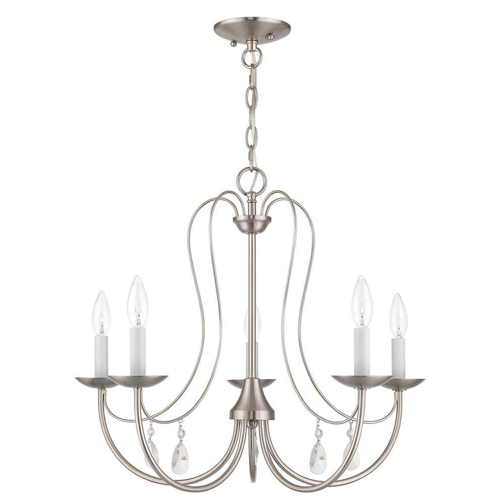 Elegant Brushed Nickel 5-Light Chandelier with Candelabra Bulbs