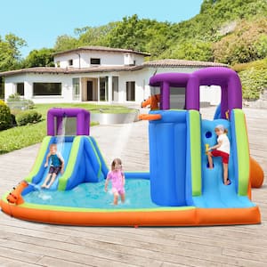 Multi-Color 6-In-1 Inflatable Dual Slide Water Park Climbing Bouncer without Blower