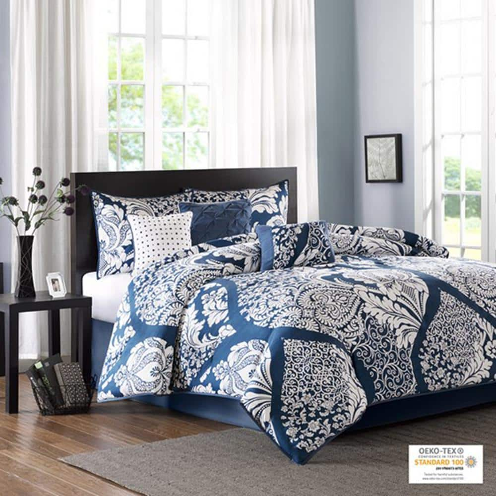 Madison Park Marcella 7-Piece Indigo Cotton Cal King Comforter Set  MP10-3831 - The Home Depot