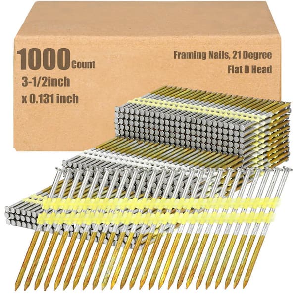 3-1/2 in. x 0.131-Gauge 21° Electrogalvanized Ring Shank Plastic Collated Framing Nails (1000 Per Box)