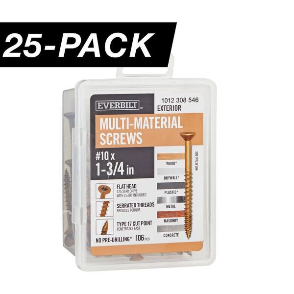 25-Pack #10 x 1-3/4 in. Brown 6-Lobe Star Drive Exterior Flat Head Multi-Material Screw (25 lbs. / 2,650-piece)