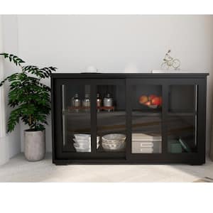 Black Sideboard With Glass Door, Kitchen Storage Stand Cupboard