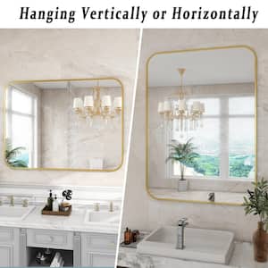 30 in. W x 39 in. H Large Rectangular Metal Framed Wall Bathroom Vanity Mirror Gold