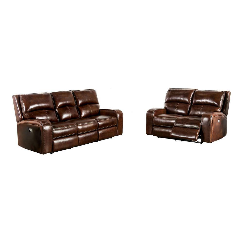 Furniture of America Donforto 2Piece Medium Brown Top Grain Leather