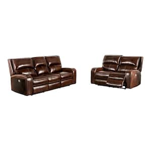 Donforto 2-Piece Medium Brown Top Grain Leather Power Sofa Set