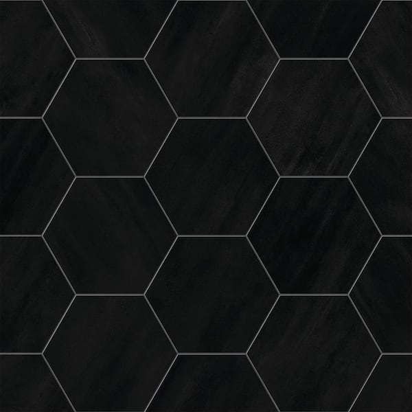 Hexagon Ray Black Matte 8.5 in. x 10 in. Concrete Look Porcelain Floor and Wall Tile (13.98 sq. ft./Case)