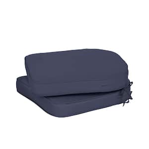 20 in. x 19 in. Rectangle Outdoor Dining Chair Seat Cushion Pads with Ties and Zipper in Navy Blue (2-Pack)