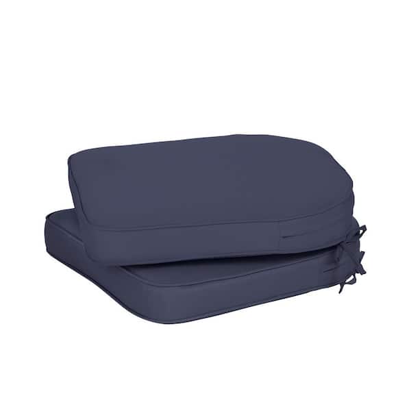 Aoodor 20 in. x 19 in. Rectangle Outdoor Dining Chair Seat Cushion Pads with Ties and Zipper in Navy Blue (2-Pack)