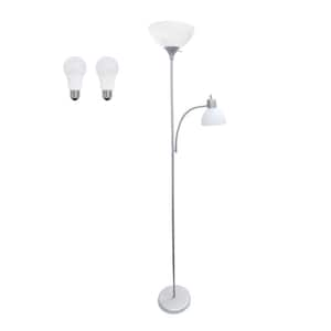 71.5 in. Silver Traditional 2 Light Metal Torchiere Floor Lamp for LivingRoom with Plastic Shades and LED Bulbs Included