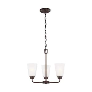 Kerrville 3-Light Bronze Traditional Transitional Single Tier Hanging Chandelier with Satin Etched Glass Shades