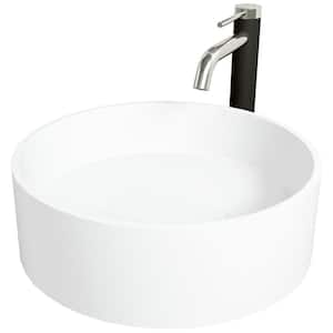 Matte Stone Bryant Composite Round Vessel Bathroom Sink in White with Lexington Faucet and Drain in Brushed Nickel
