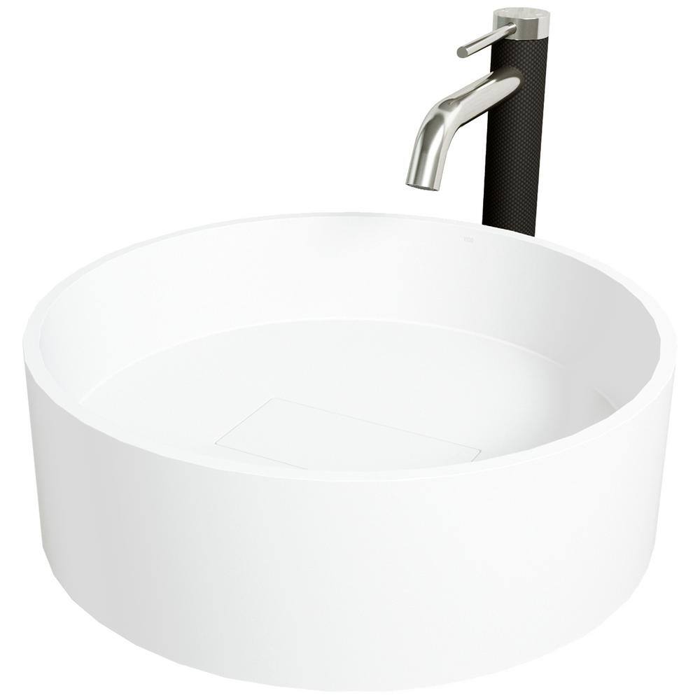 Bryant 15" Round White Matte Stone Vessel Sink with Faucet
