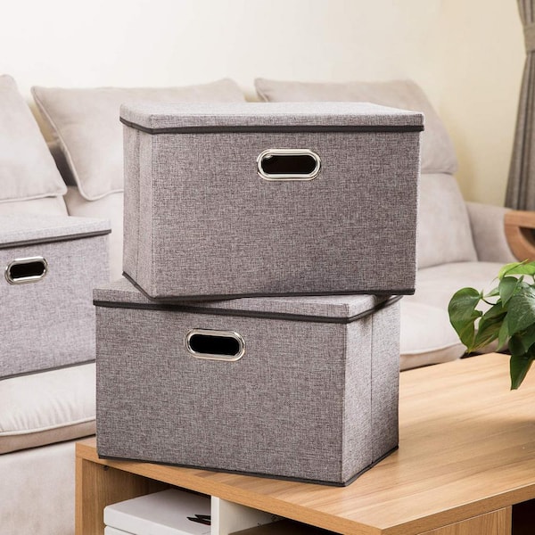 35 Qt. Fabric Storage Bin with Lid in Ivory (3-pack)