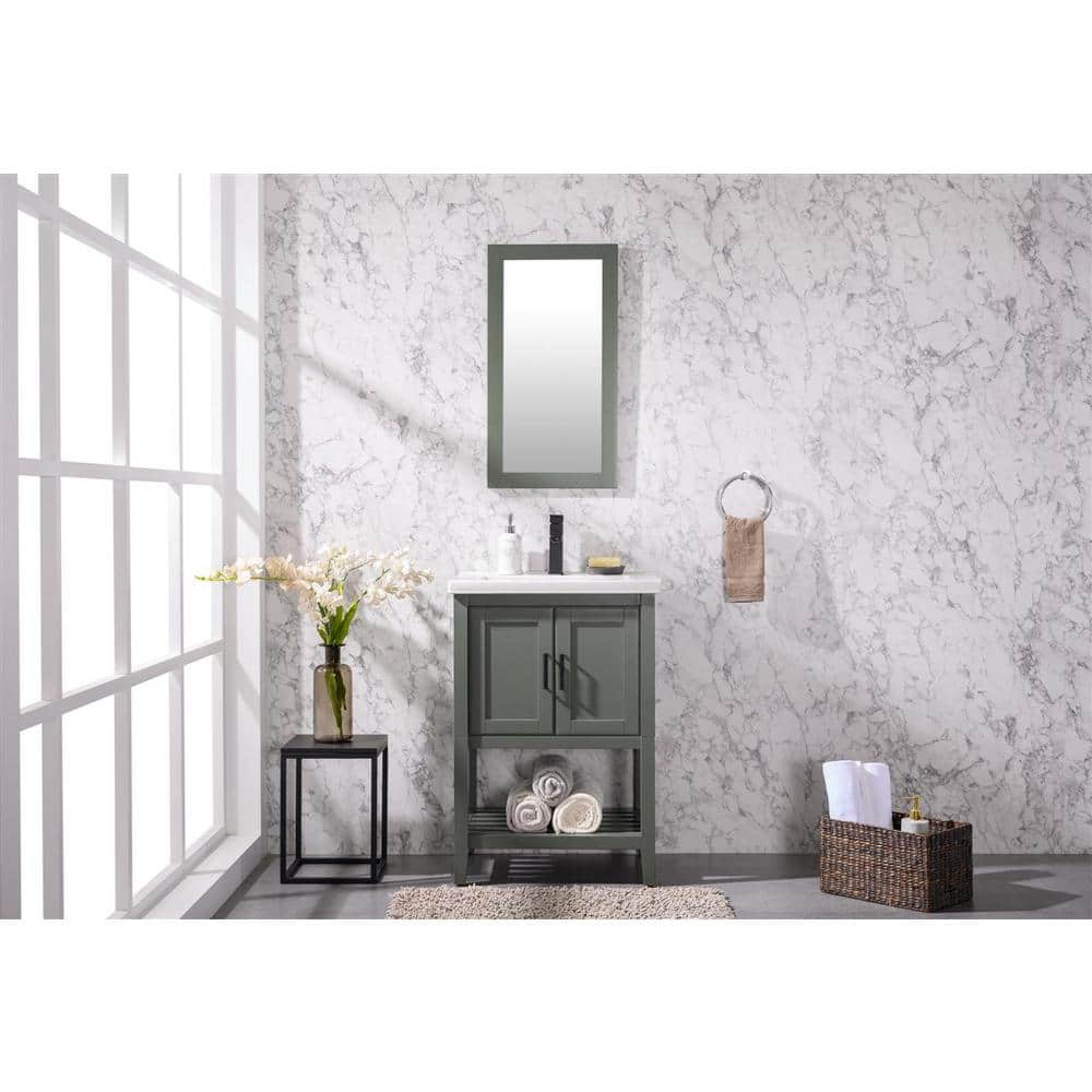 24-inch Pewter Green Solid Poplar Vanity with White Ceramic Sink