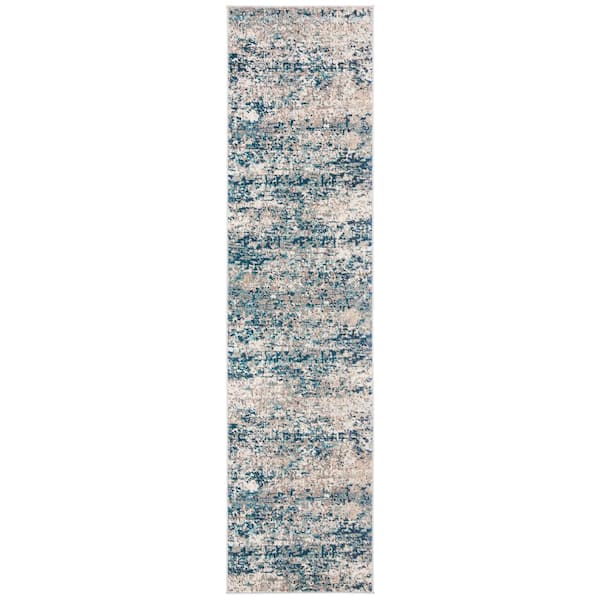 SAFAVIEH Madison Gray/Blue 2 ft. x 12 ft. Abstract Gradient Runner Rug