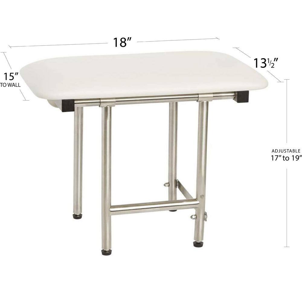 White Padded Folding Wall-Mounted Shower Seat with Stainless Steel Frame