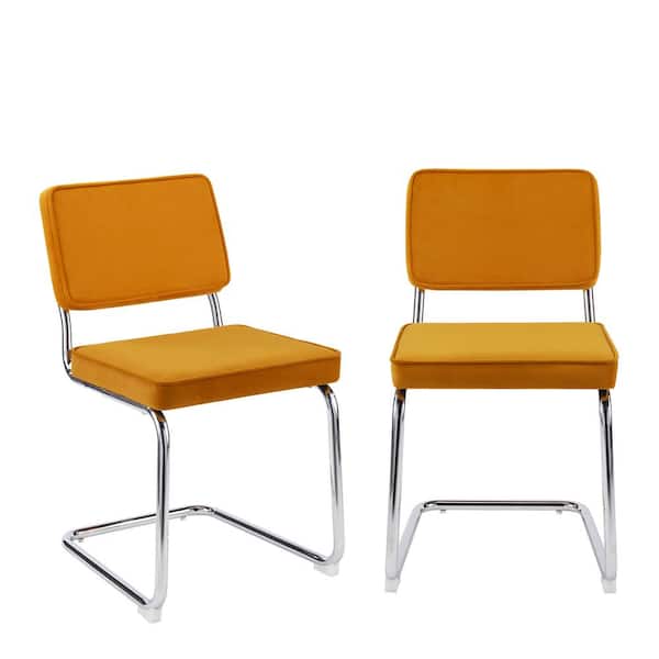 Dovelina 20 in. Turmeric Yellow Dining Chairs Upholstered Metal Frame Kitchen Chairs with Sliver Legs (Set of 2)