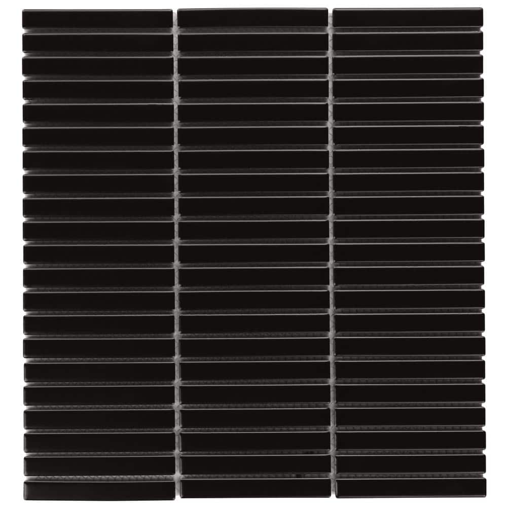 Motif Stacked Black Matte 3.73 in. x 0.27 in. Porcelain Mosaic Floor and Wall Tile Sample price history on PriceWatchPro