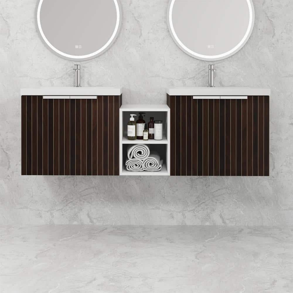 60 in. W Modern Bath Vanity with Resin Top, Single Sink, Soft Close Doors, 