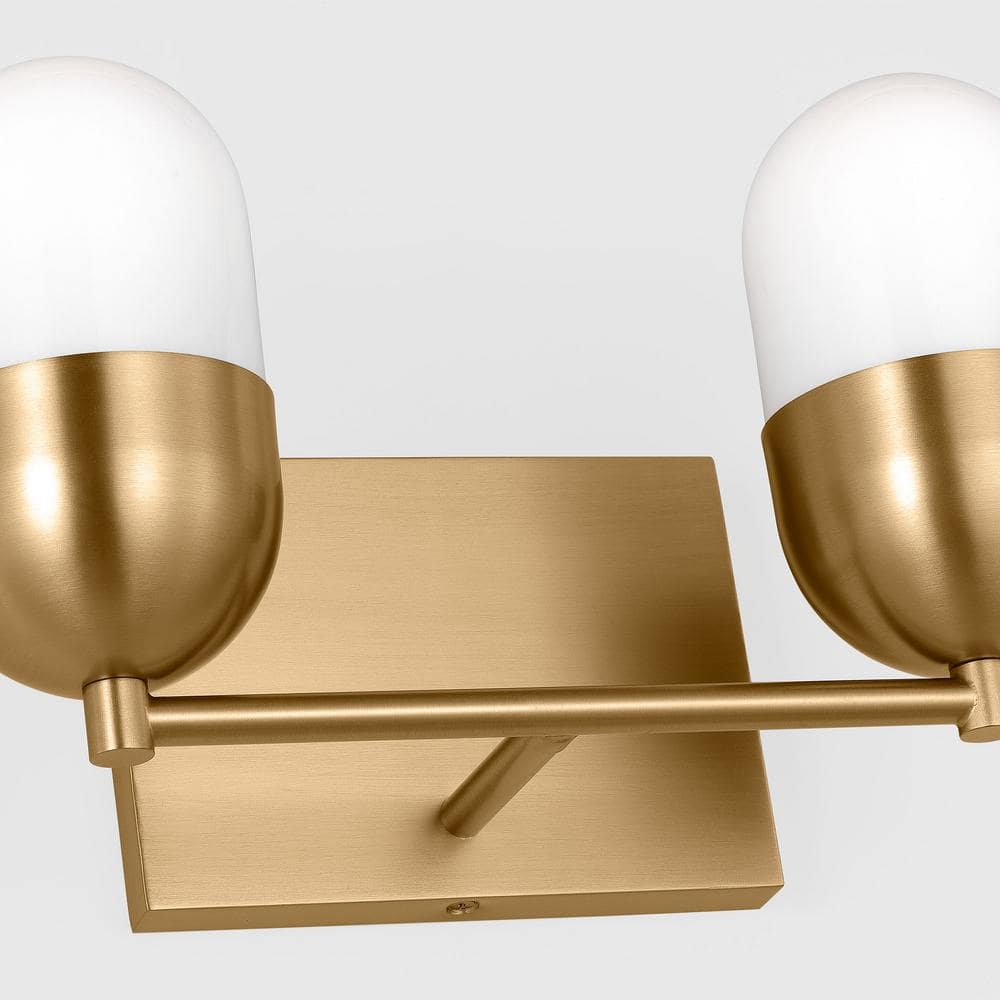 Satin Brass 2-Light Vanity with Milk Glass Shades