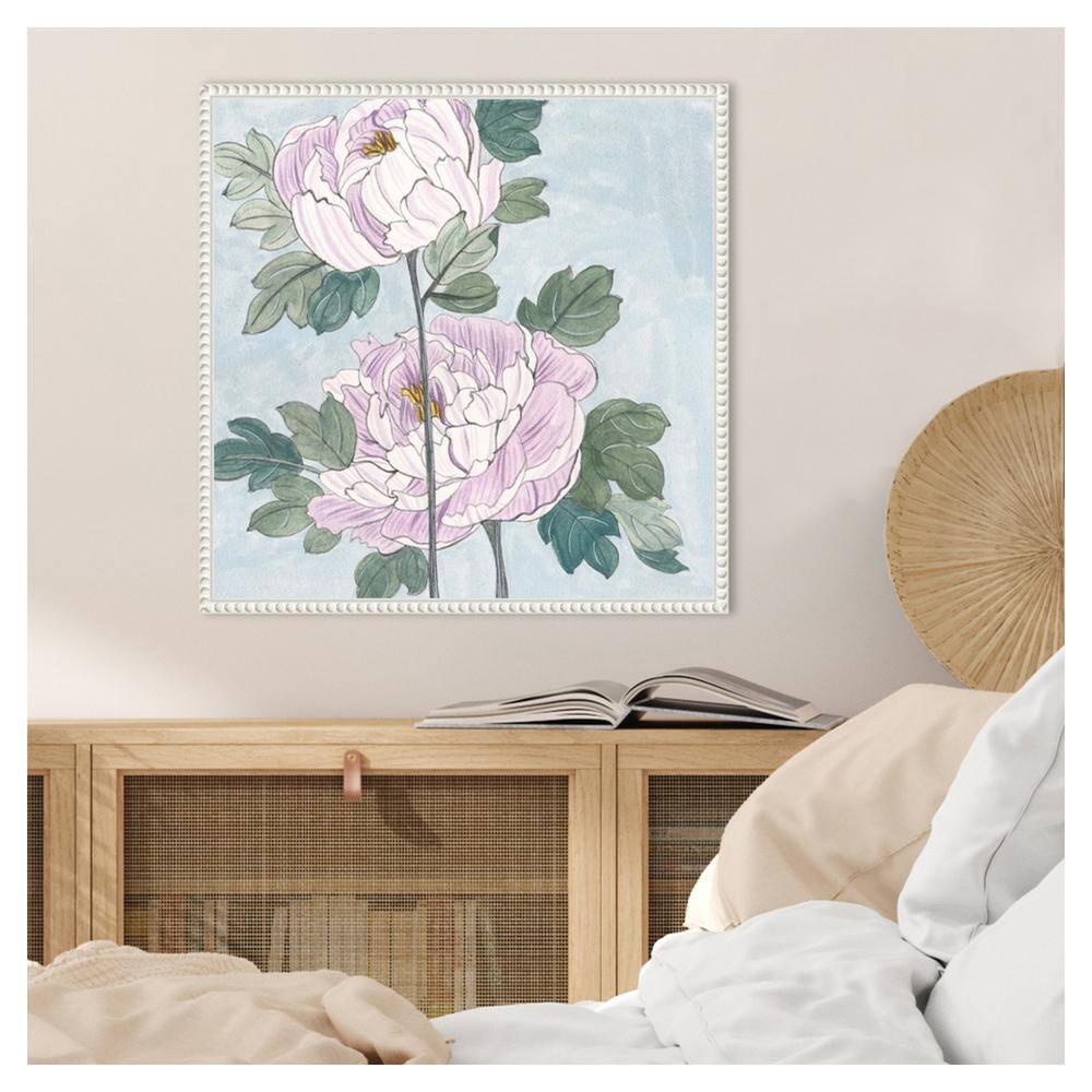 Striped Peonies IV Abstract Expressionism Canvas Print with White Floater Frame