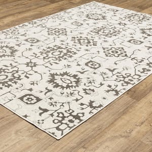 Imperial Ivory/Gray 8 ft. x 11 ft. Borderless Oriental Floral Persian-Inspired Polyester Indoor Area Rug