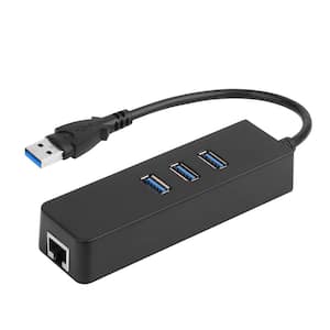 3 Ports USB 3.0 Hub Gigabit Ethernet Adapter 10/100/1000 Mbps Converter LAN RJ45 Wired USB Network Adapter in Black