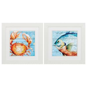 19 in. X 19 in. White Gallery Picture Frame Crab Fish (Set of 2)