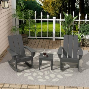 Shoreside Gray HDPE Plastic Modern Rocking Poly Adirondack Chair Set of 2 With Side Table