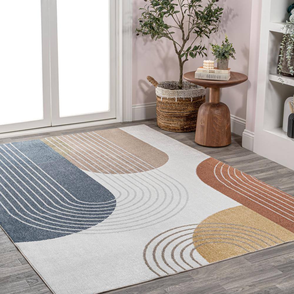 Multi-Color Geometric Washable Synthetic Kids Area Rug 5' x 8'