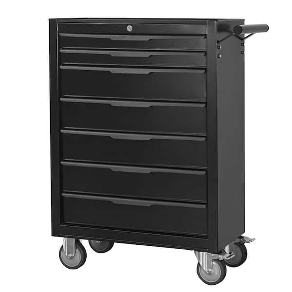 24 in. 7-Drawer Rolling Tool Chest Cabinet,Large Capacity Metal Toolbox with Wheels and Cylinder Locking, Workshop-Black
