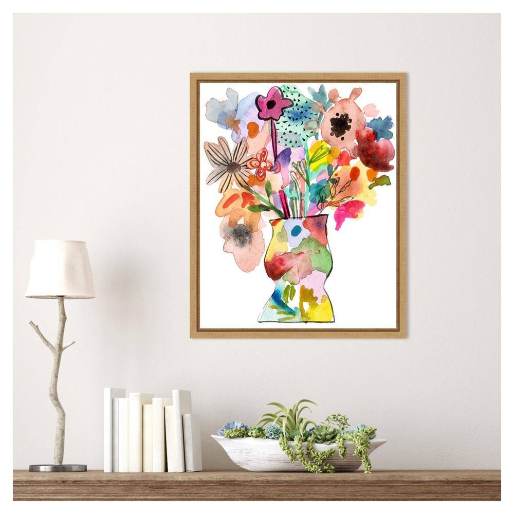 Vibrant Abstract Floral Watercolor Framed Canvas Wall Art 16"x20"