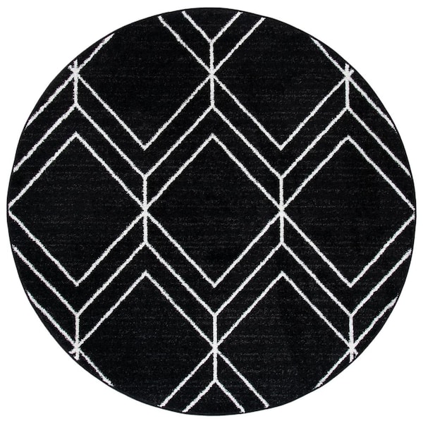 SAFAVIEH Adirondack Black/Ivory 6 ft. x 6 ft. Diamond Round Area Rug