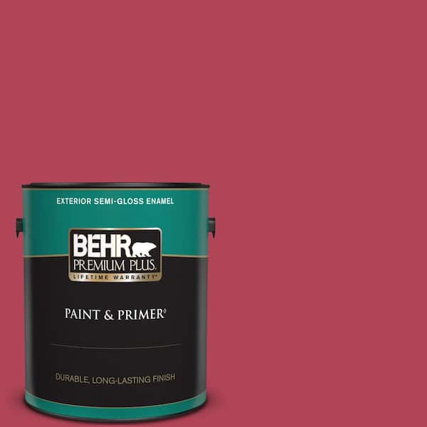 BEHR PREMIUM PLUS 1 gal. #130B-7 Cherry Wine Semi-Gloss Enamel Exterior Paint & Primer