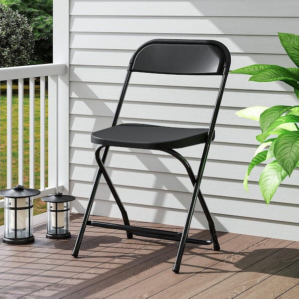 Black Metal Frame Plastic Portable Folding Chair Outdoor Dining Chair (Set of 6) for Home, Party, 330 lbs. Capacity