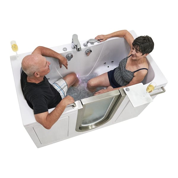 Companion 2 Seat 60 in. Walk-In Whirlpool and Air Bath Bathtub in White, Center Door, Faucet Set,Center 2 in. Dual Drain