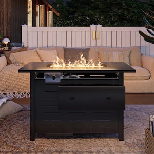 40 in. Outdoor Metal Rectangular Propane Gas Fire Pit Table with Water-Resistant Cover