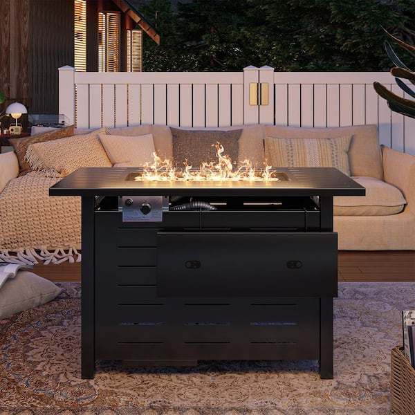40 in. Outdoor Metal Rectangular Propane Gas Fire Pit Table with Glass Wind Guard and Water-Resistant Cover