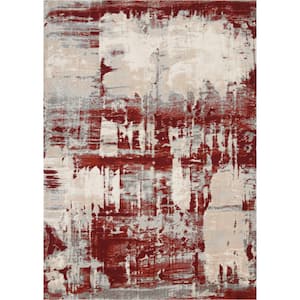Maxell Ivory/Red 5 ft. x 7 ft. Abstract Contemporary Area Rug