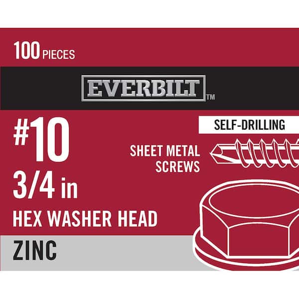 Everbilt #10 x 3/4 in. Zinc Plated Hex Head Sheet Metal Screw (100-Pack)