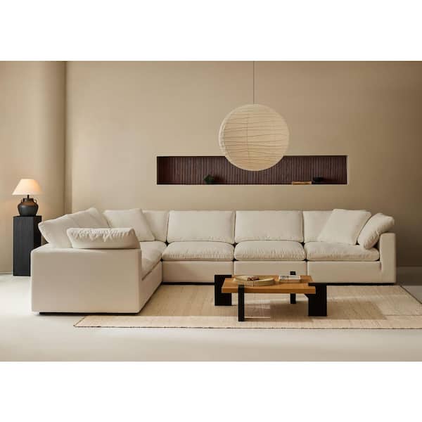 Modern 157 in. Wide Square Arm Linen Fabric L-Shaped Sectional Sofa Combination Sofa 6 Seats in. Linen Beige