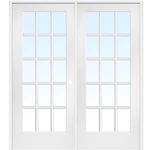 60 in. x 80 in. Left Hand Active Primed Composite Glass 15 Lite Clear True Divided Prehung Interior French Door