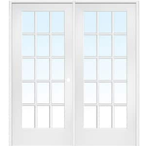 Primed MDF Full Lite Tempered Clear Glass Double French Doors