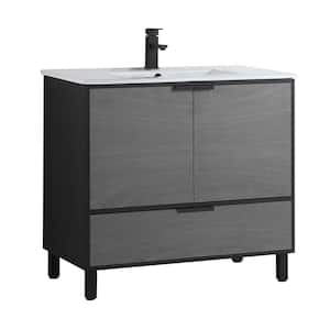 Hamilton 36 in. W x 18.11 in. D x 33.5 in. H Bathroom Vanity Side Cabinet in Classic Gray with White Ceramic Top