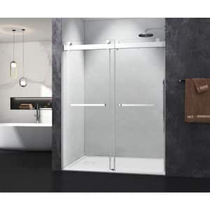 Foyil 72 in. W x 76 in. H Sliding Frameless Shower Door in Brushed Nickel with Clear Glass