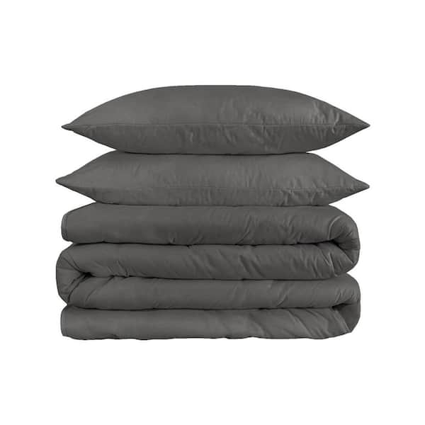 Charcoal Solid Color Queen Cotton Duvet Cover Set
